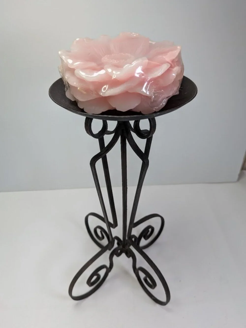 Vintage Wrought Iron Pillar Candle Holder Stand 12